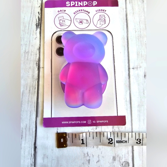 Spinpop Fidget Purple Pink Matte Teddy Gummy Bear Popsocket Shine Shifting - Picture 9 of 9